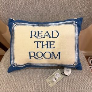 Indigo Oui Blue and Cream 'Read the Room' Mini Expression Pillow